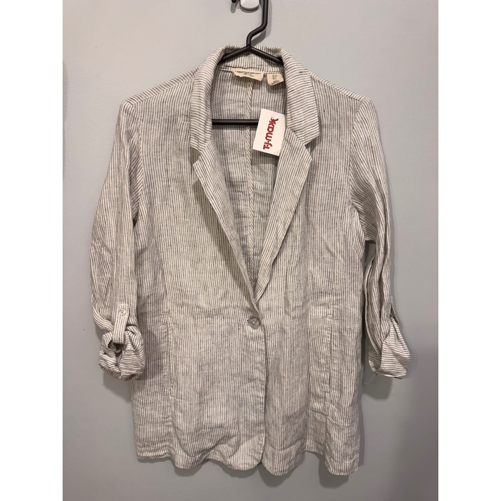Christian Siriano New York 100% Linen Striped Blazer Size Small NWT